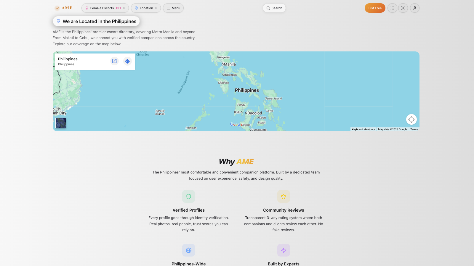 AME Philippines coverage map and the directory features behind its verified profiles, community reviews, national reach, and expert-led platform
