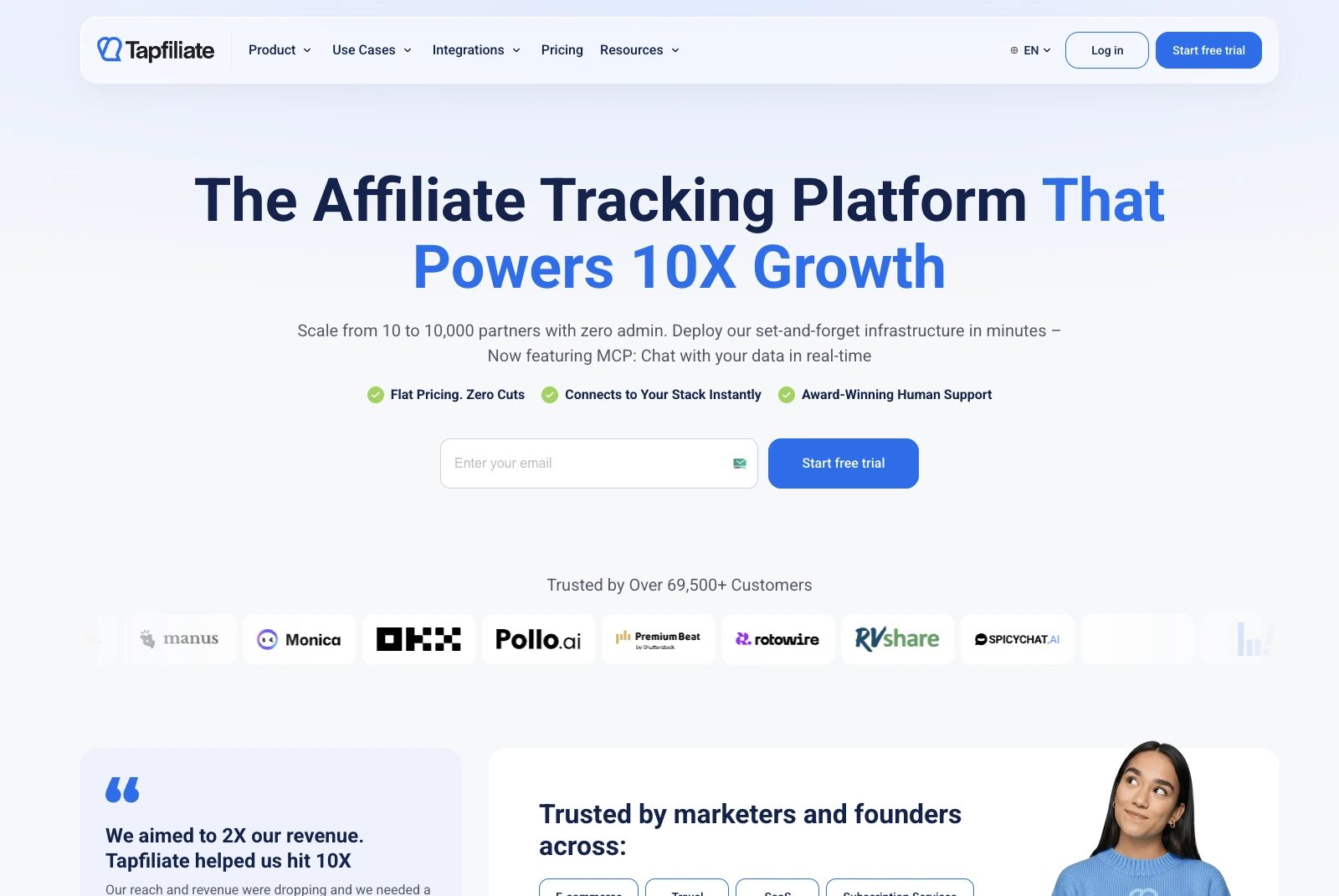 Tapfiliate homepage reached from Smooci’s Affiliates subdomain