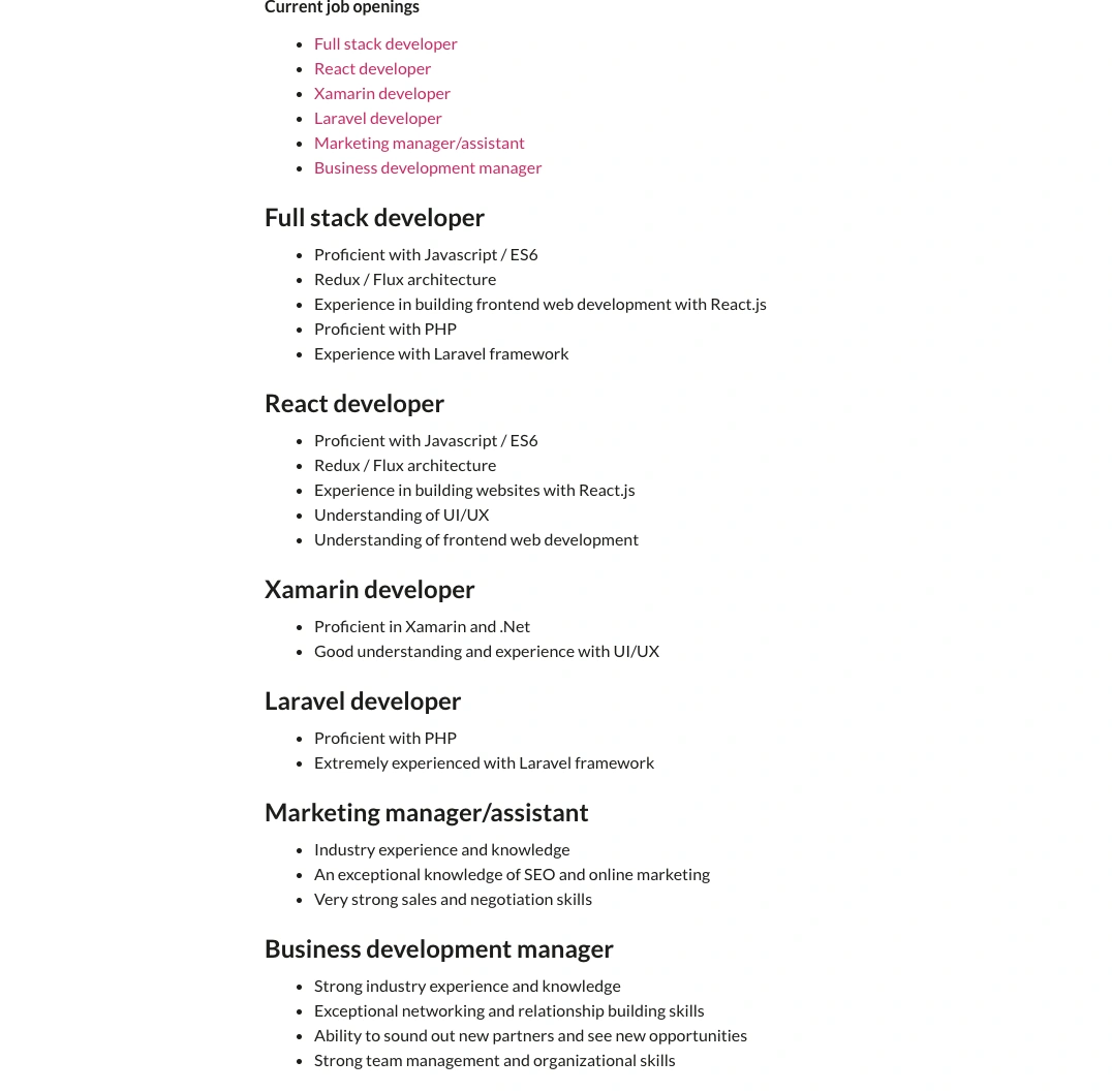 Smooci careers page listing software, marketing, and business-development roles