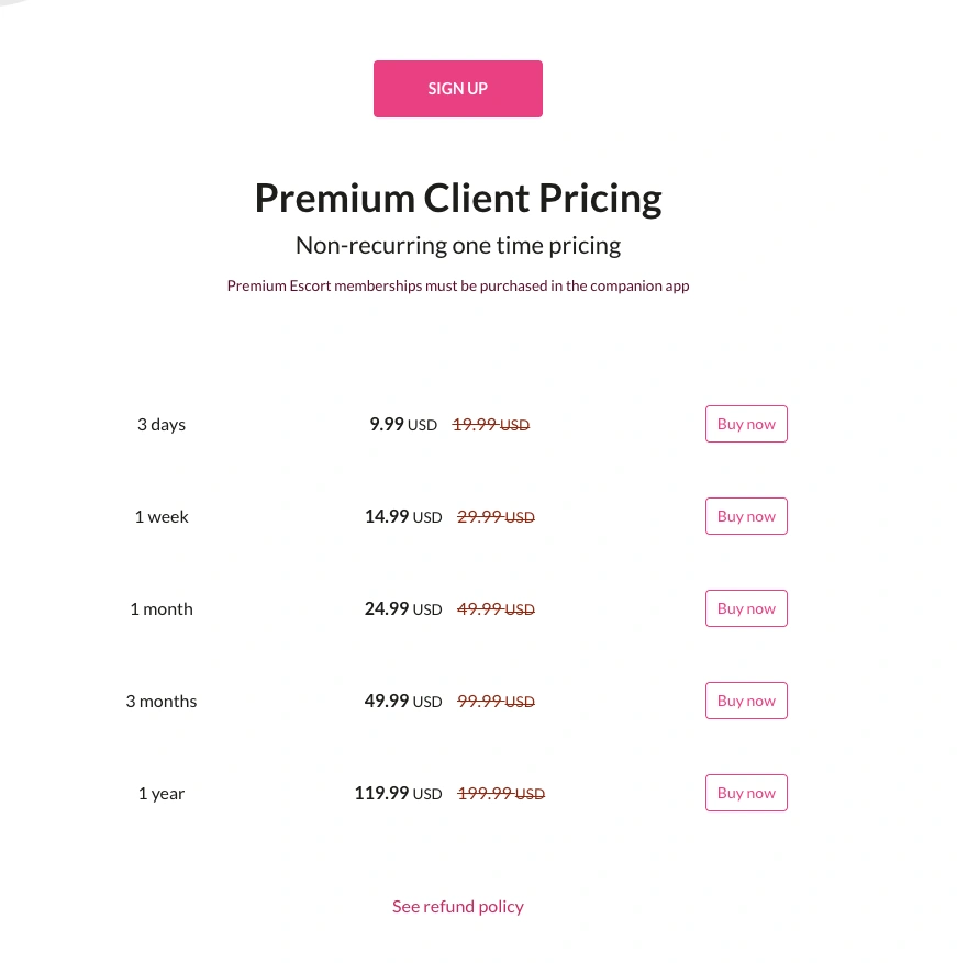 Smooci Premium client pricing showing five non-recurring plans