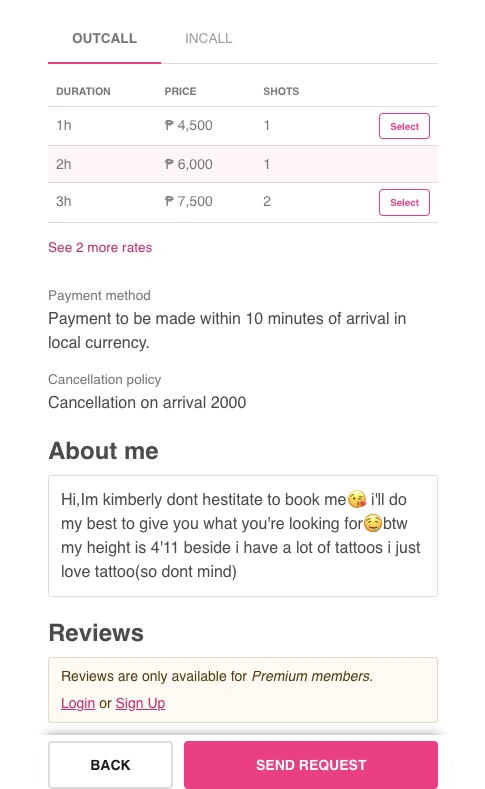 Smooci profile payment wording, cancellation term, biography, and Premium-only reviews notice
