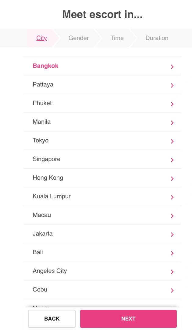 Smooci Asia destination list including Manila