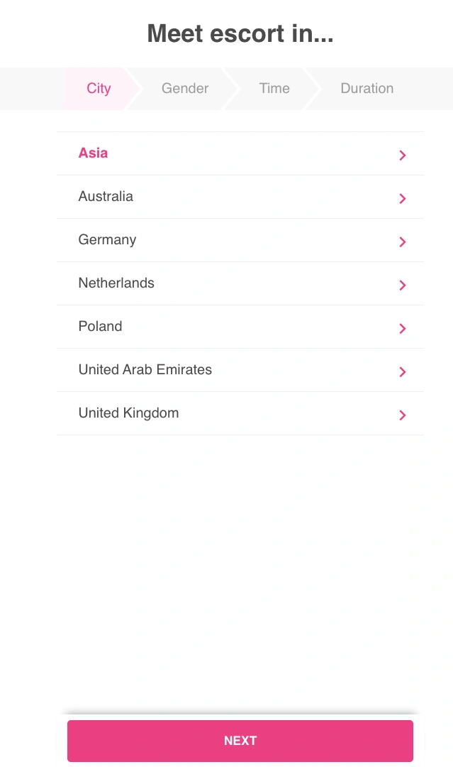 Smooci search beginning with regional and country choices under the City step