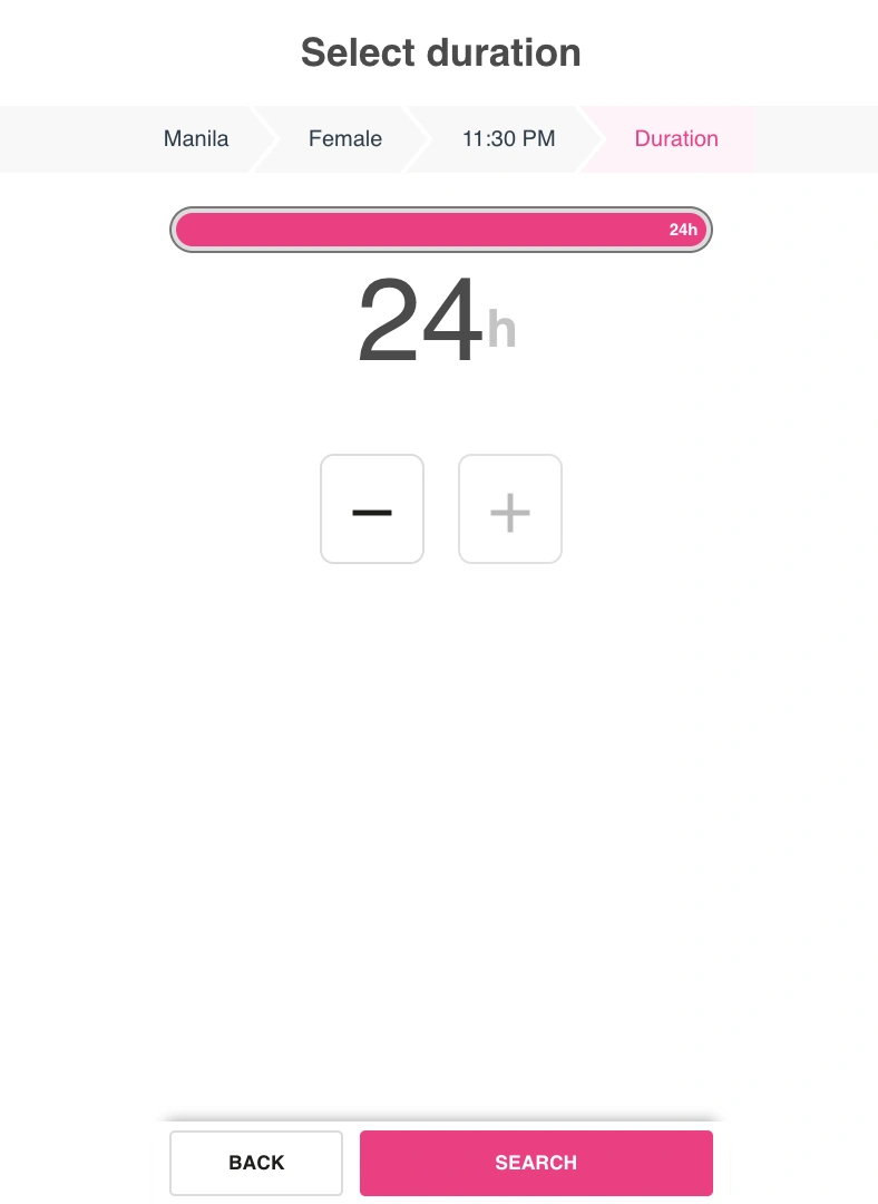 Smooci duration selector showing a 24-hour maximum