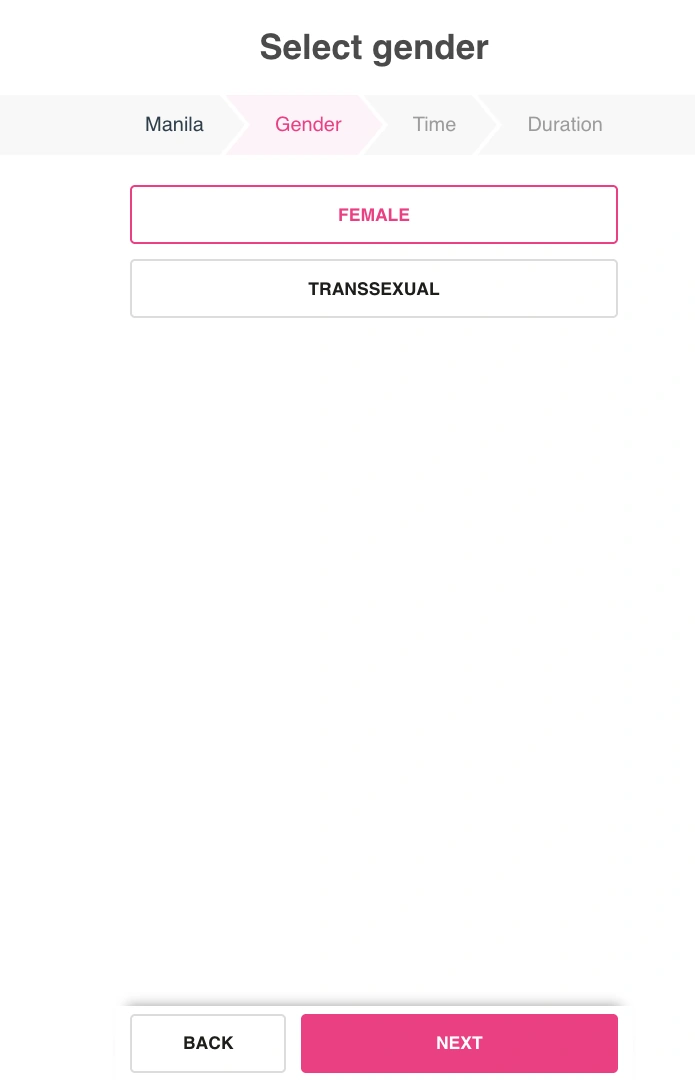 Smooci Manila gender-selection interface