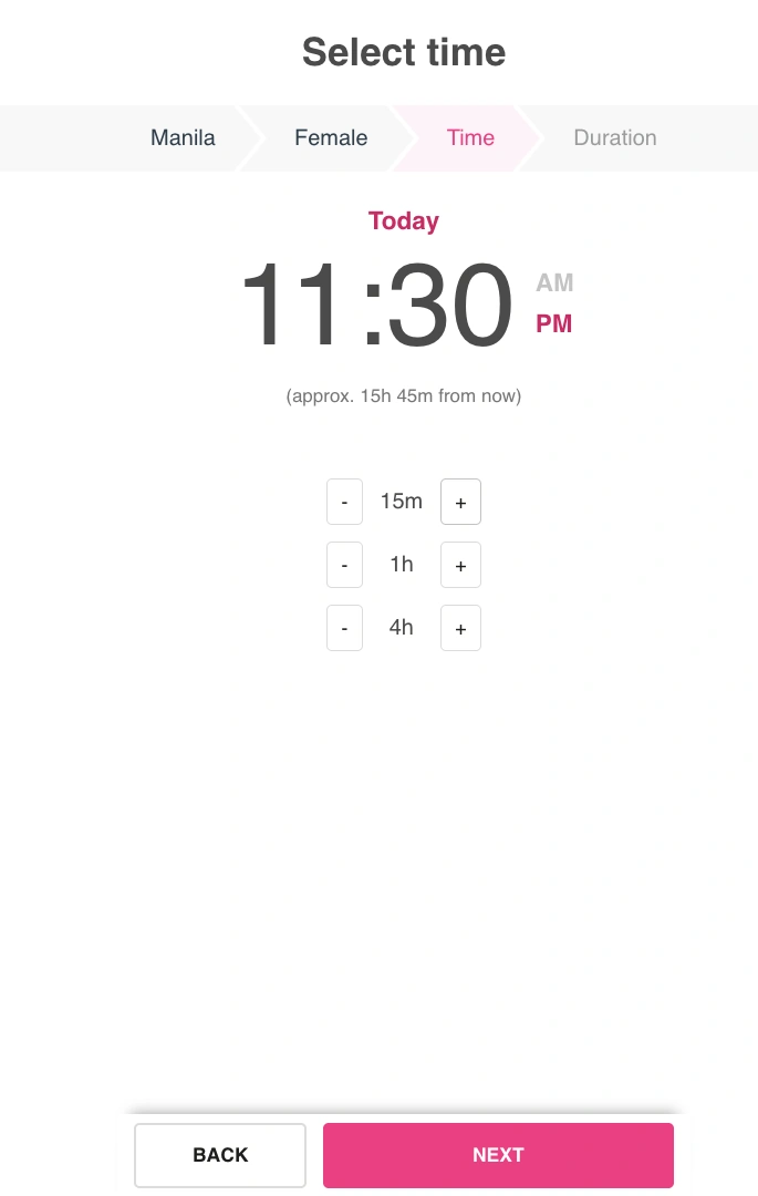 Smooci time selector set to 11:30 PM