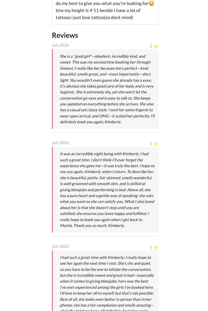 Smooci shared profile page showing public five-star review text dated July 2026