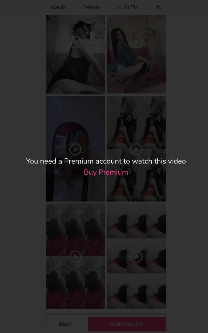 Smooci video playback overlay stating that a Premium account is required