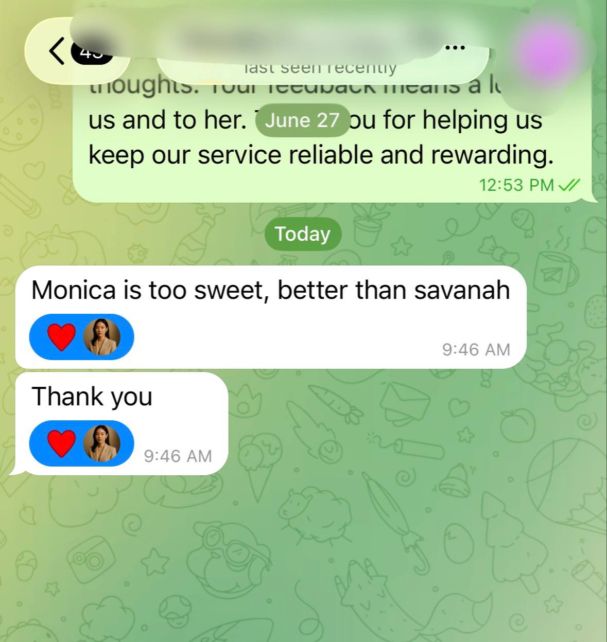 Monica is too Sweet, better than....who?? proof screenshot