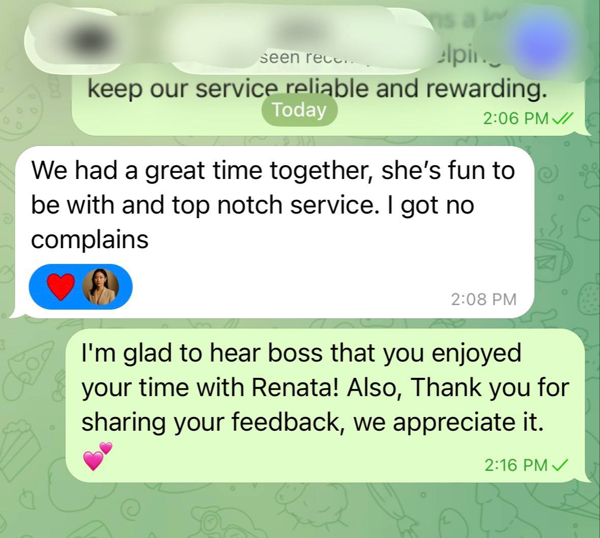 We had a great time together, she's fun to be with and top notch serv... proof screenshot