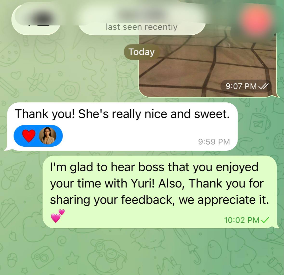 Yuri: Thank you! She's really nice and sweet proof screenshot