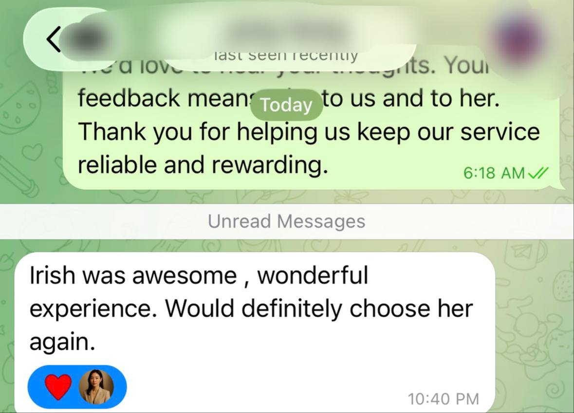 Irish was awesome, wonderful experience. Would definitely cho... proof screenshot