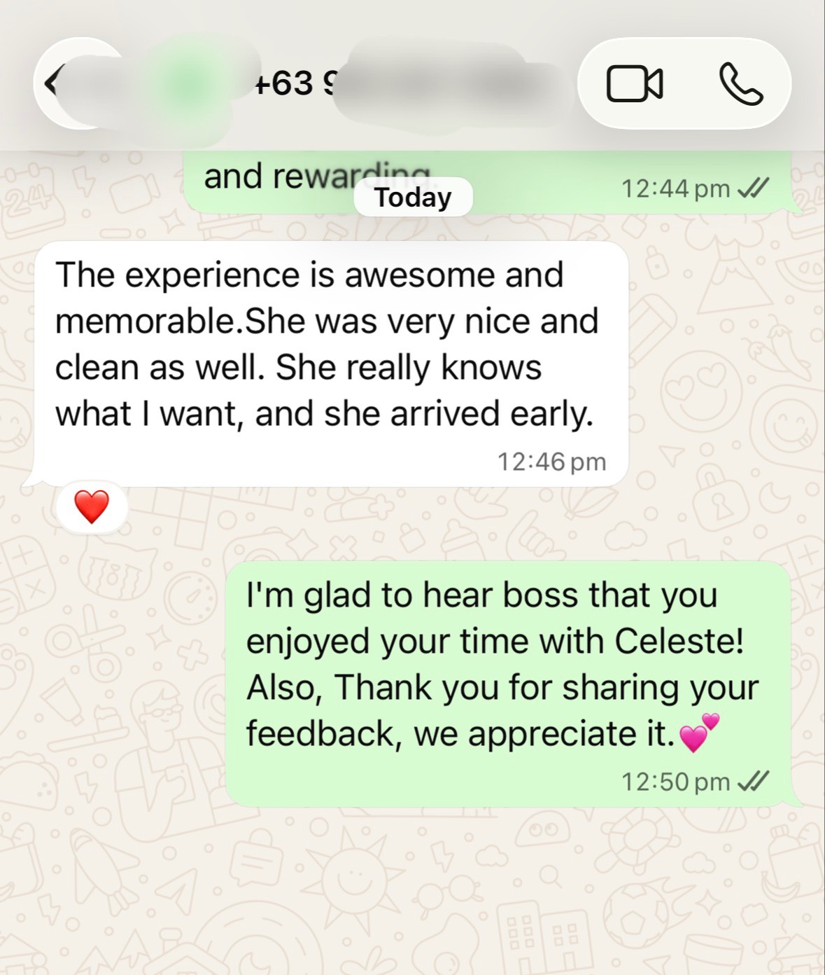 Celeste's client review- The experience is awesome and memorable.She ... proof screenshot
