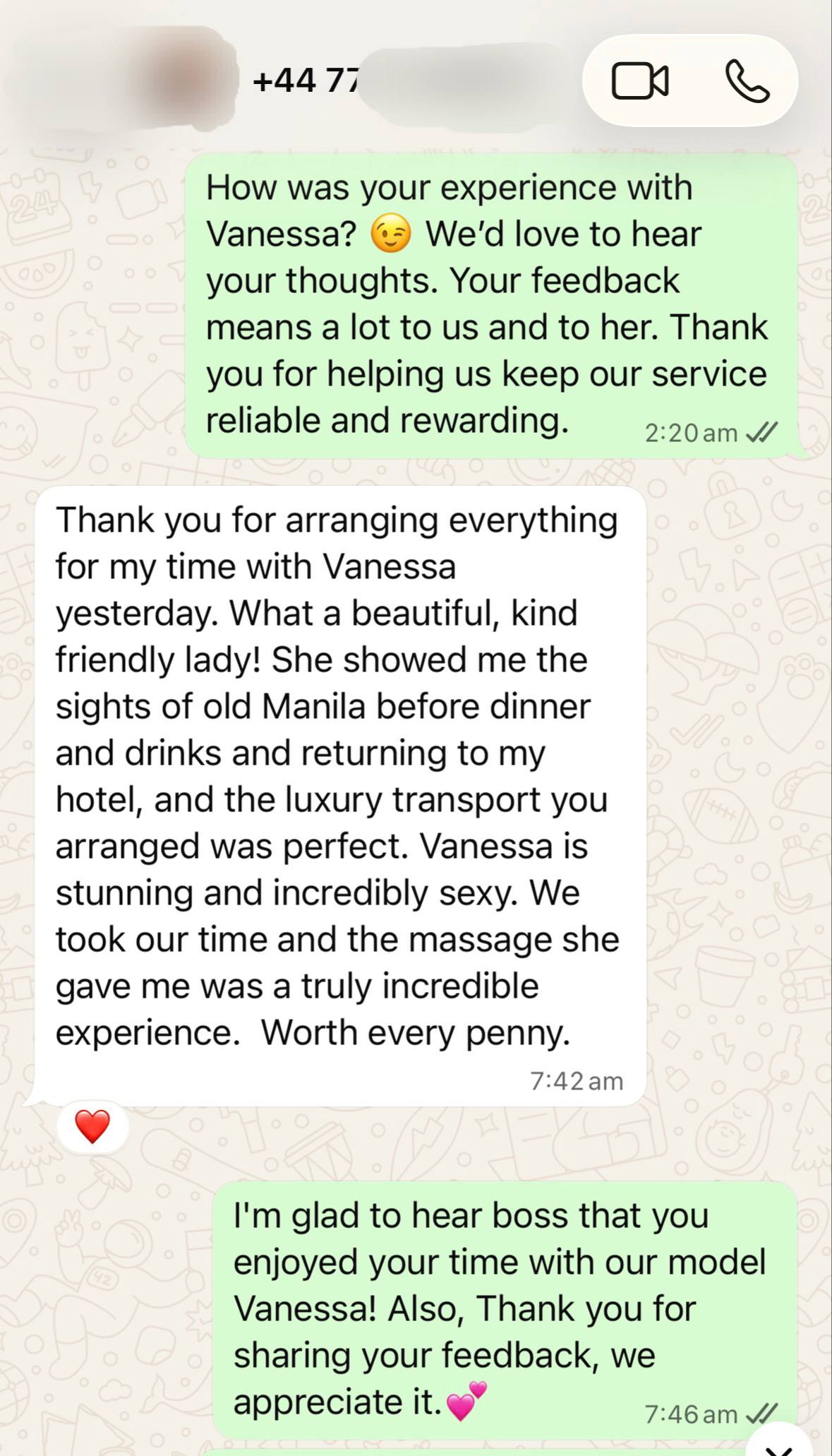 Vanessa's client review- Unforgettable Manila Experience wi... proof screenshot