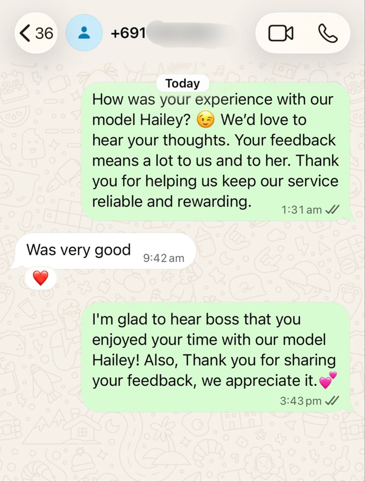 Hailey's client review- Was very good! proof screenshot