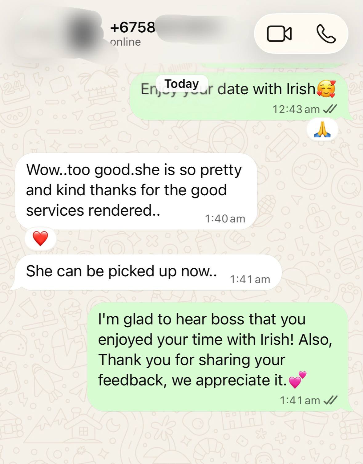 Irish's client review- Wow! Too good! She is so pretty and ki... proof screenshot