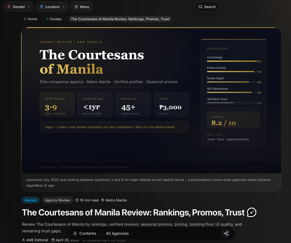 AME directory editorial review of The Courtesans of Manila before the partnership outreach