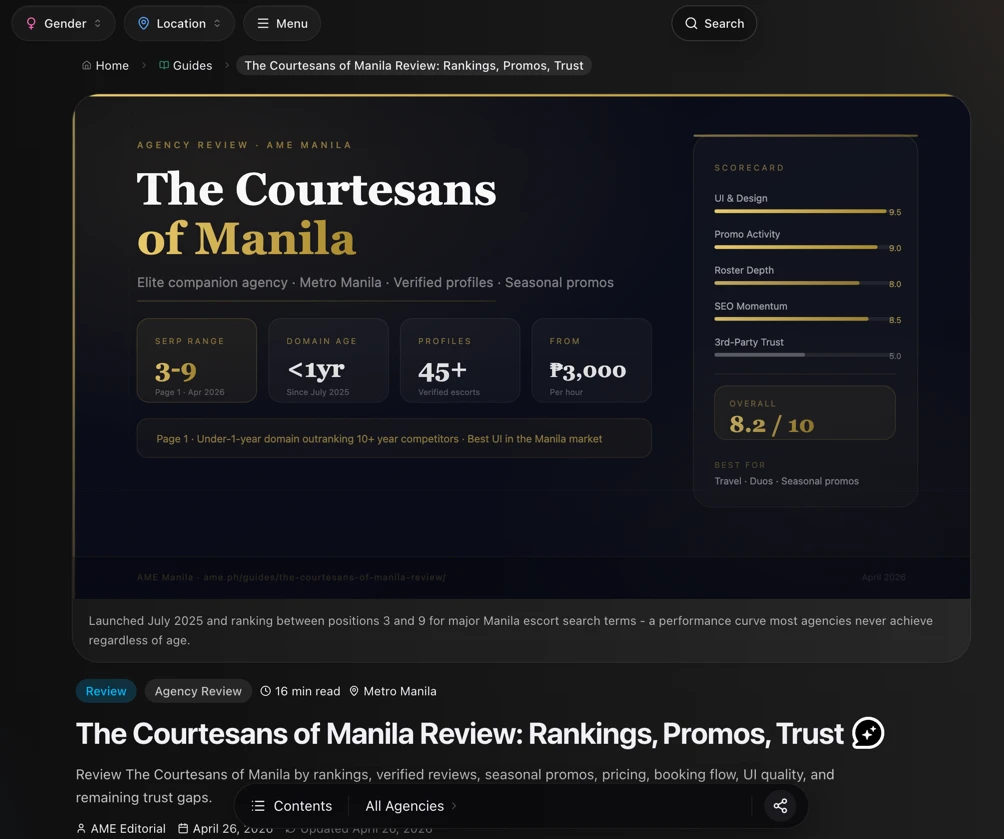 AME directory editorial review of The Courtesans of Manila before the partnership outreach