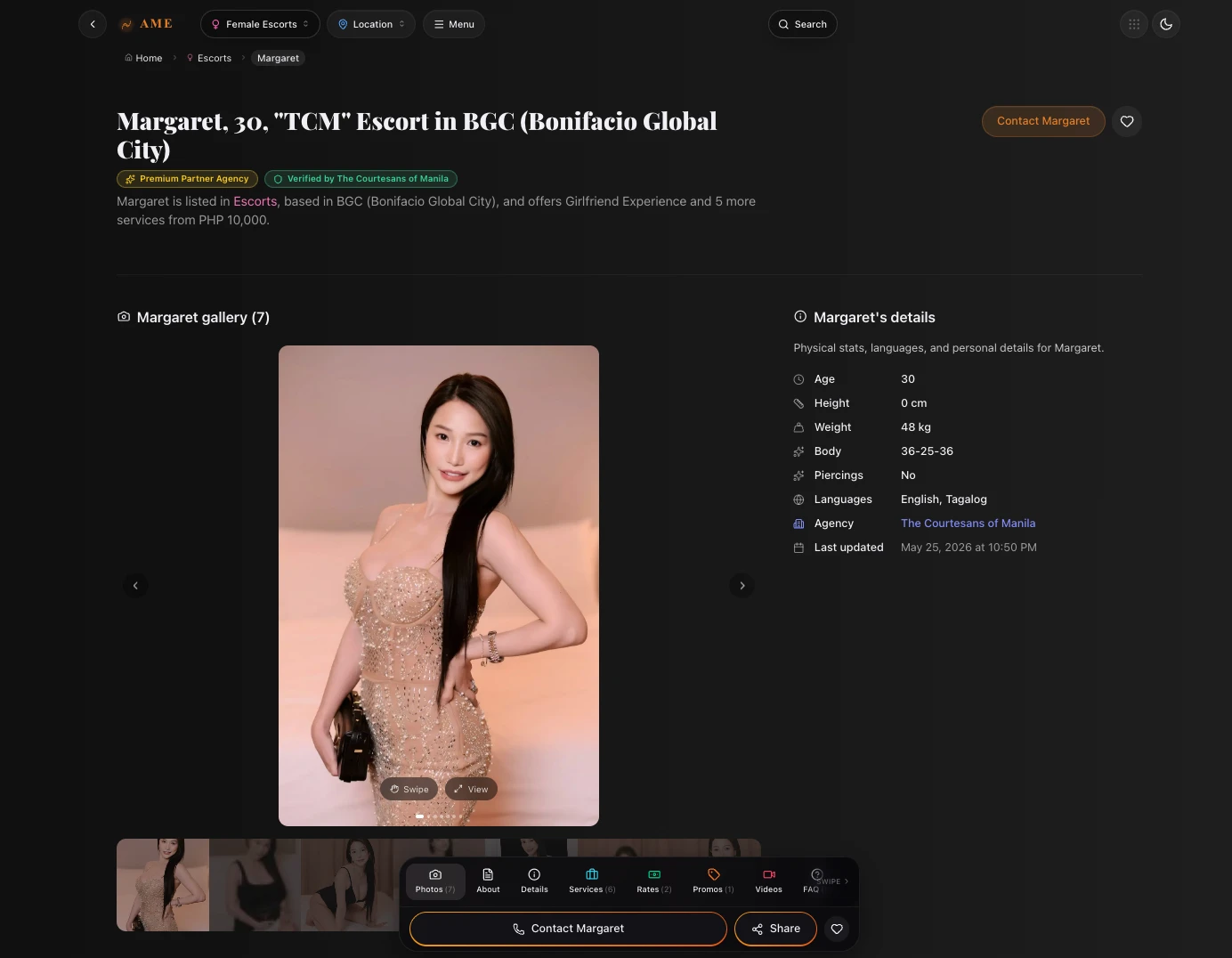 Updated TCM escort ad listing highlighted as verified premium deal on the AME directory