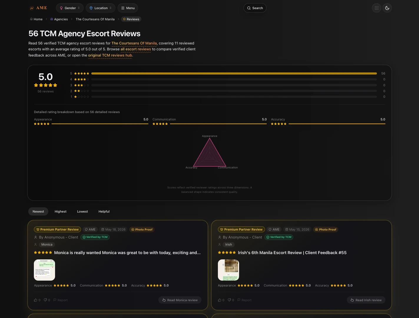Updated TCM verified reviews hub highlighted on the AME directory